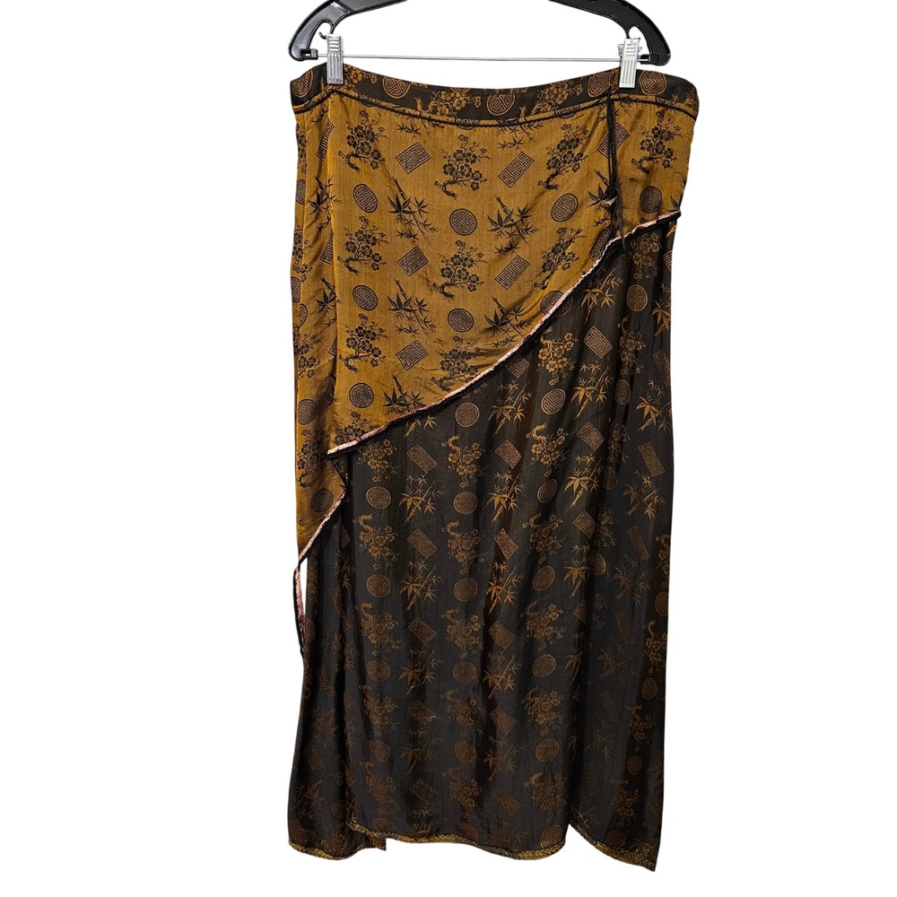Giselle Shepatin Silk Jacquard Skirt Bronze Black Asian‎ Lagenlook Sz M Boho